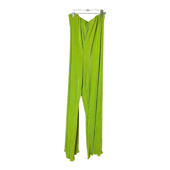 NWT Forever 21 Womens Wide Leg High Rise Pleated Pants Lime Green Stretch 3X - Picture 2 of 5